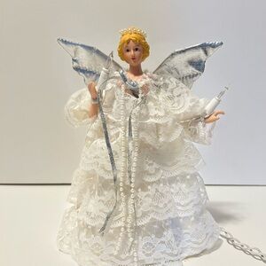 Lace Angel Tree Topper with Silver Wings